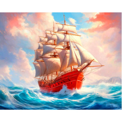 Алмазная мозаика Белоснежные паруса с полным заполнением 40 х 50 см Рыжий кот НД-0641 1